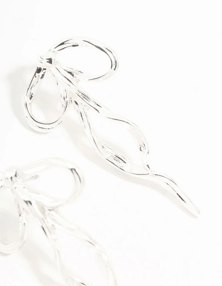 Silver Plated Twisted Bow Drape Earrings