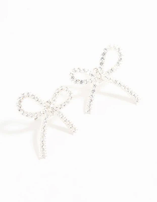 Silver Plated Pave Cubic Zirconia Bow Earrings