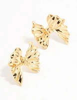 Real Gold Plated Ribbed Bow Earrings