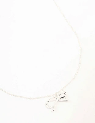 Silver Plated Bow & Ball Chain Necklace