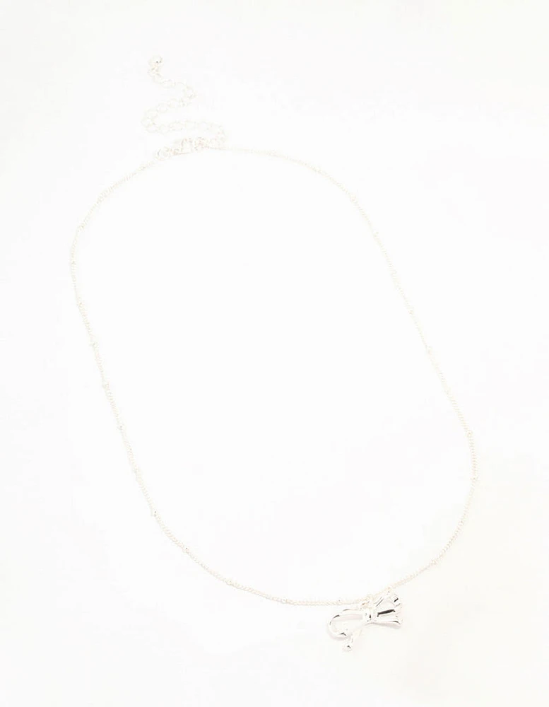 Silver Plated Bow & Ball Chain Necklace