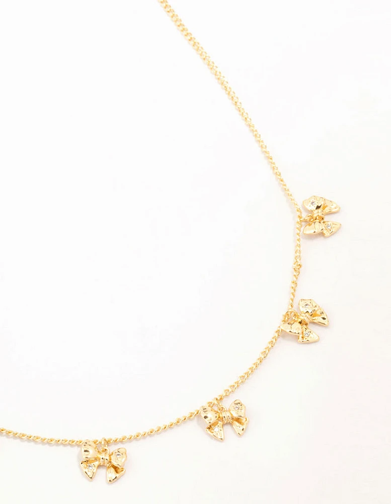 Real Gold Plated Mini Bows Station Necklace