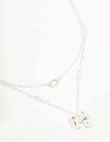 Silver Plated Bow Pendant Station Layered Necklace