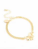 Real Gold Plated Bow With Heart Charm Toggle Bracelet