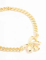 Real Gold Plated Bow With Heart Charm Toggle Bracelet