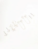 Silver Plated Bow Cubic Zirconia  Chain & Stud Earrings 4-Pack