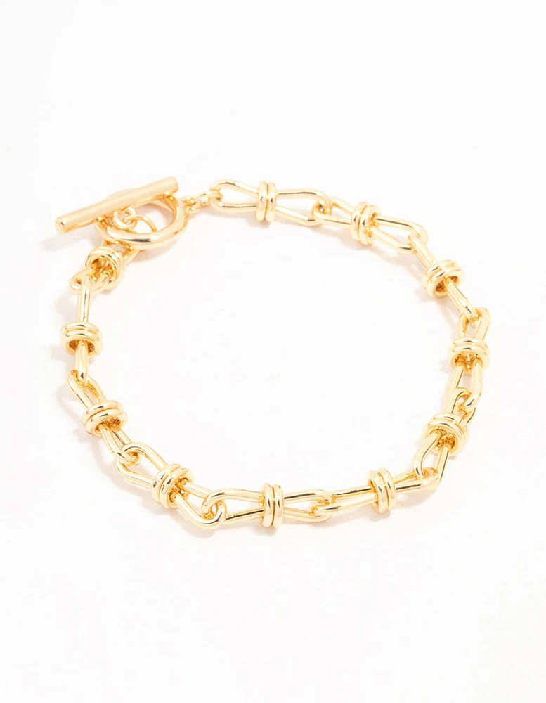 Gold Plated Brass Bow Link Bracelet