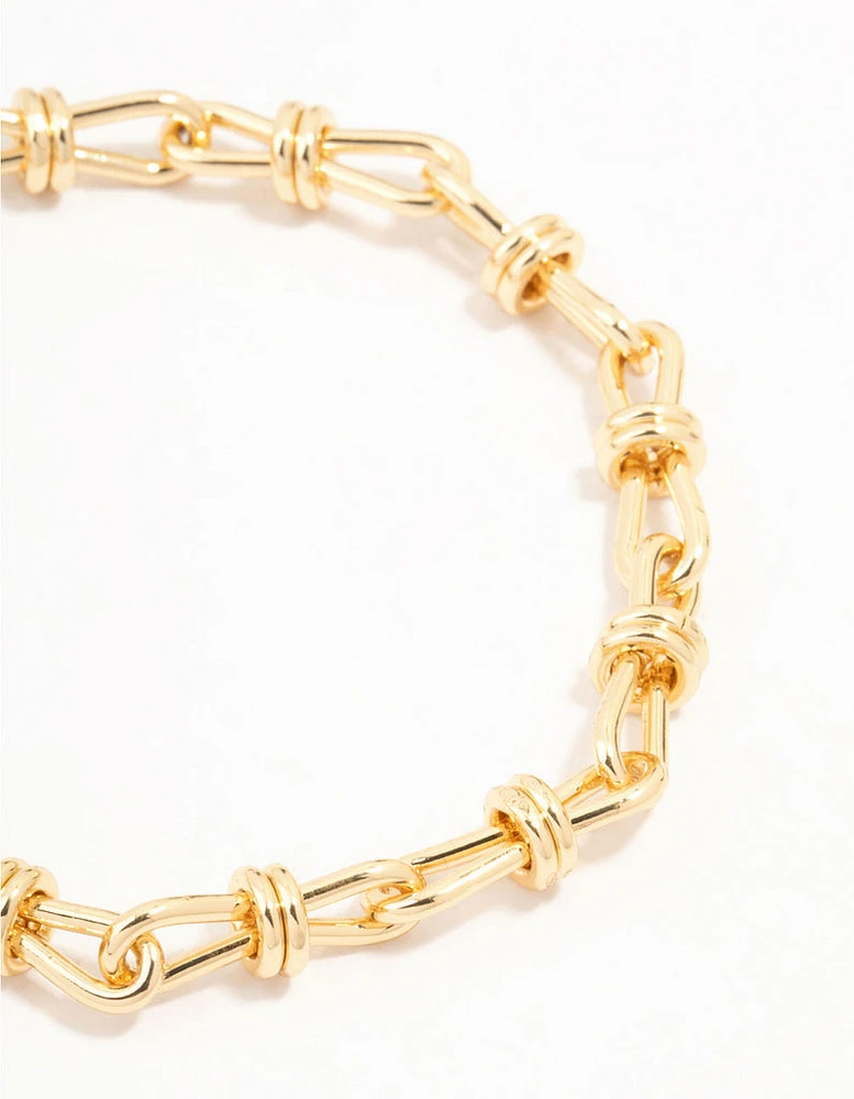 Gold Plated Brass Bow Link Bracelet