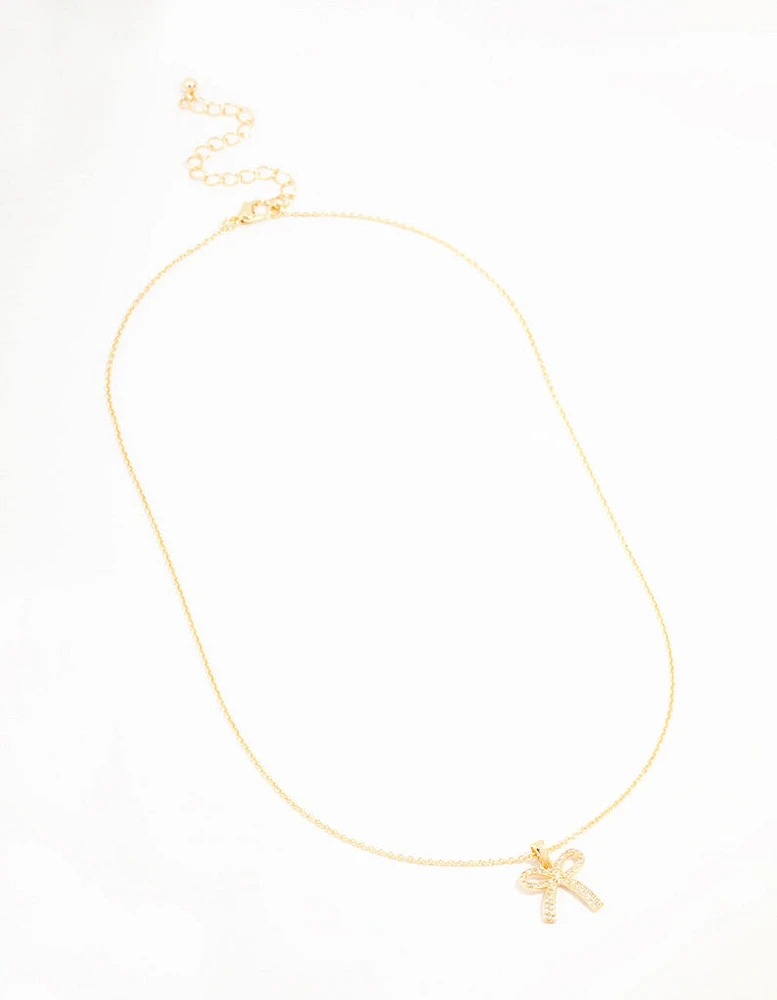 Real Gold Plated Pave Set Cubic Zirconia Bow Necklace