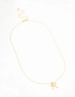 Real Gold Plated Pave Set Cubic Zirconia Bow Necklace