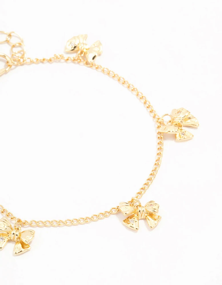 Gold Plated Brass Mini Bow Station Bracelet