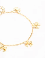 Gold Plated Brass Mini Bow Station Bracelet