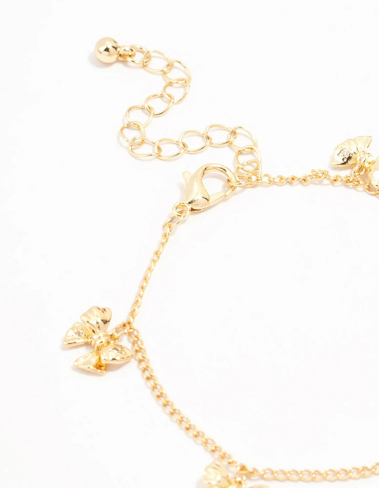 Gold Plated Brass Mini Bow Station Bracelet