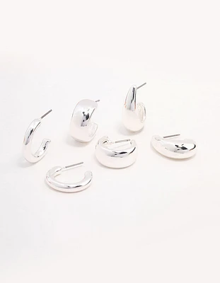 Silver Plated Chunky Hoop Earrings 3-Pack