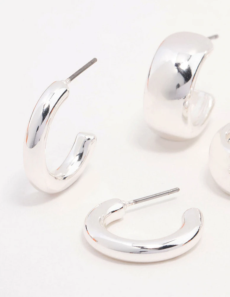 Silver Plated Chunky Hoop Earrings 3-Pack