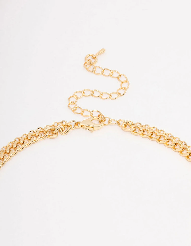 Gold Plated Diamante Curb Chain Layered Necklace