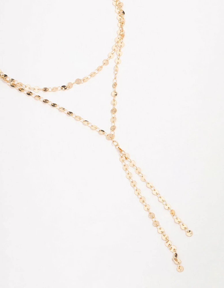 Gold Plated Round Link Layered Y-Necklace