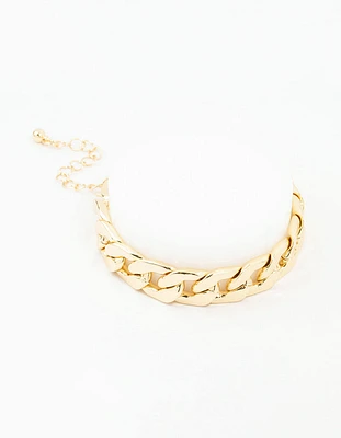 Gold Plated Flat Curb Chain Bracelet