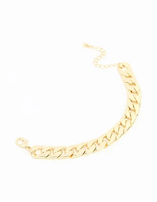 Gold Plated Flat Curb Chain Bracelet