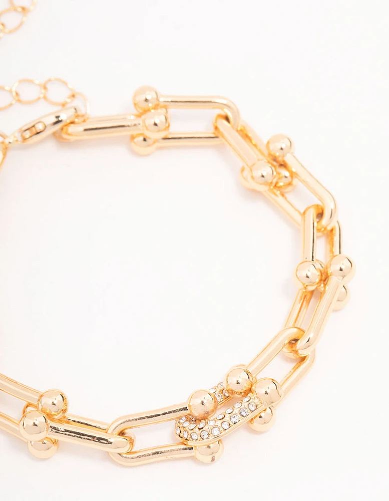 Gold Plated U Link Diamante Chain Bracelet