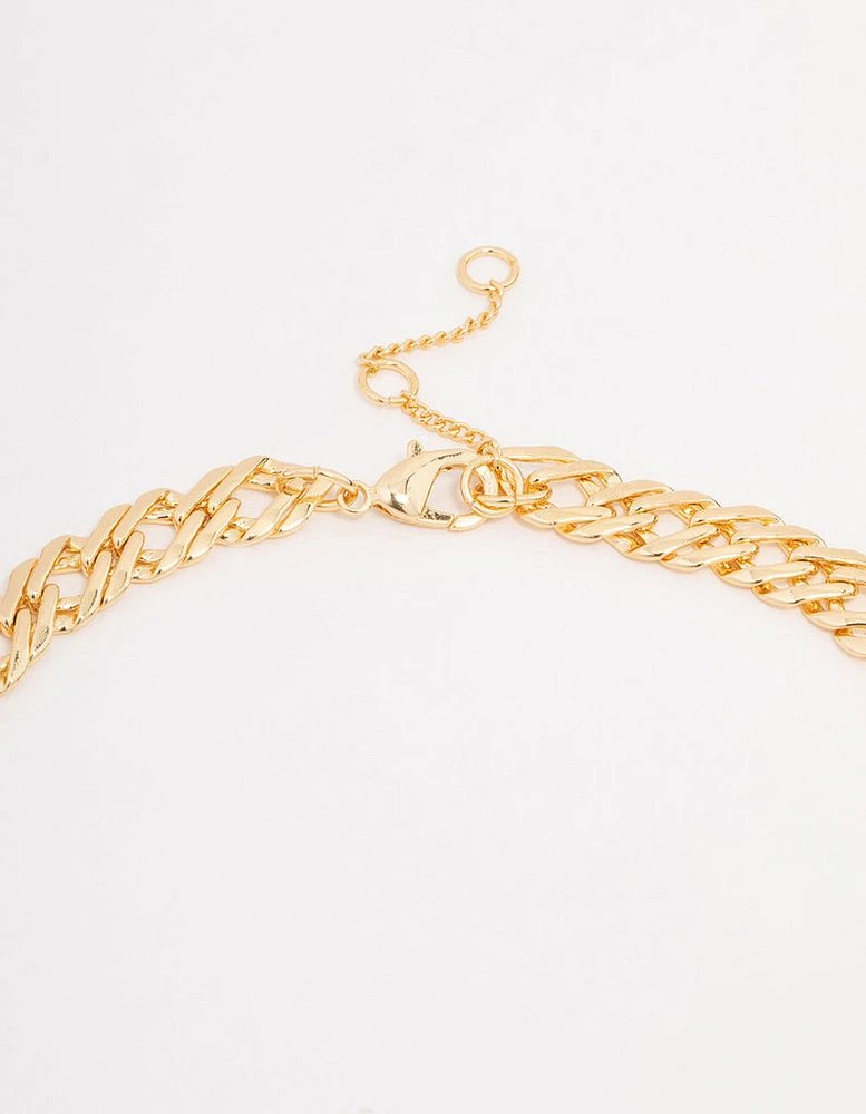 Gold Plated Flat Double Link Necklace