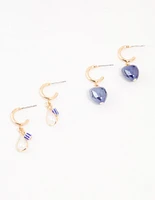 Gold Mini Blue Heart Drop Earrings 2-Pack