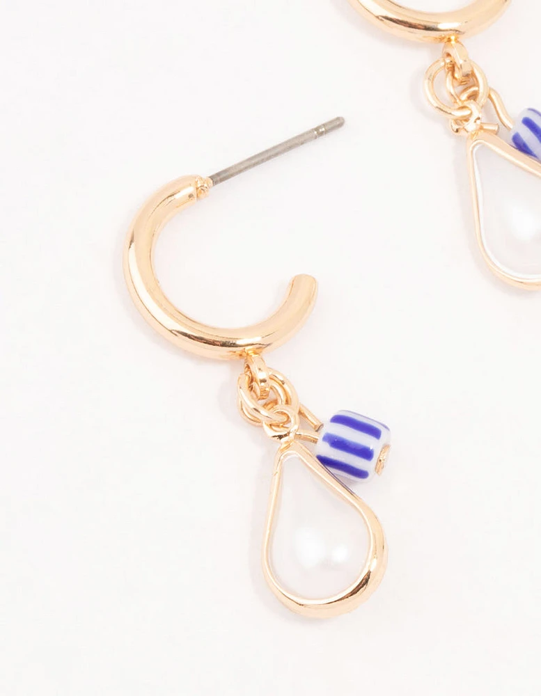 Gold Mini Blue Heart Drop Earrings 2-Pack