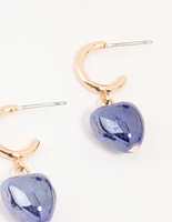 Gold Mini Blue Heart Drop Earrings 2-Pack