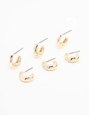 Gold Hoop Huggie Earrings 3-Pack