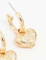 Gold Heart Drop Hoop Earrings