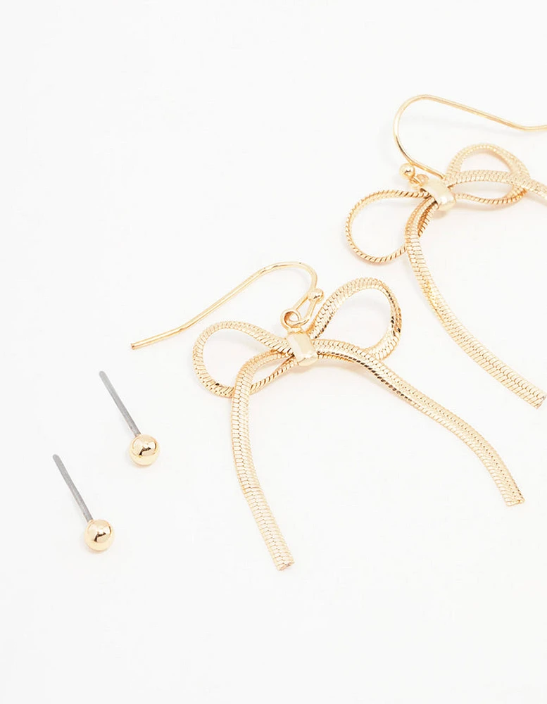 Gold Bow Earrings 3-Pack