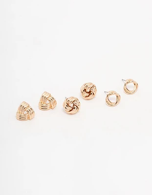 Gold Knotted Stud Earrings Pack