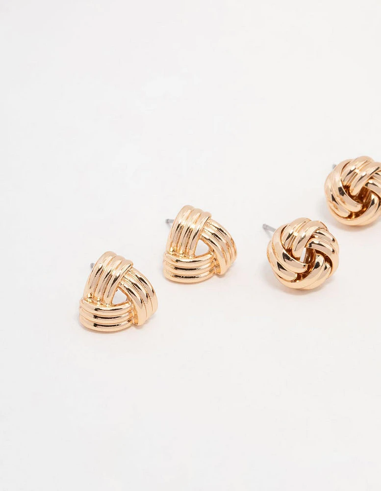 Gold Knotted Stud Earrings Pack