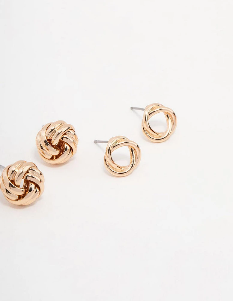 Gold Knotted Stud Earrings Pack