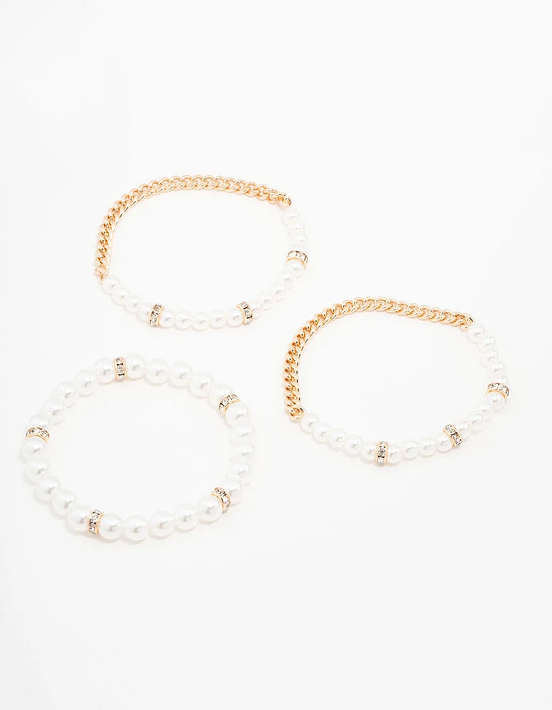 Gold Beaded Pearl Stretch Bracelet Pack