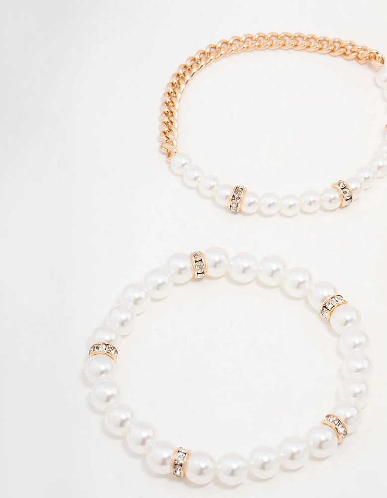 Gold Beaded Pearl Stretch Bracelet Pack