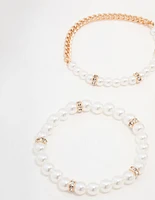 Gold Beaded Pearl Stretch Bracelet Pack