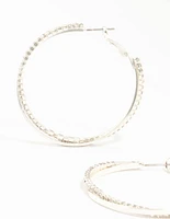 Silver Smooth Cup Chain Diamante Hoop Earrings