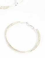 Silver Smooth Cup Chain Diamante Hoop Earrings