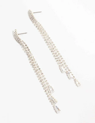 Diamante Cup Chain Drop Silver Earrings