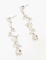 Diamante Leaf Drop Silver Earrings