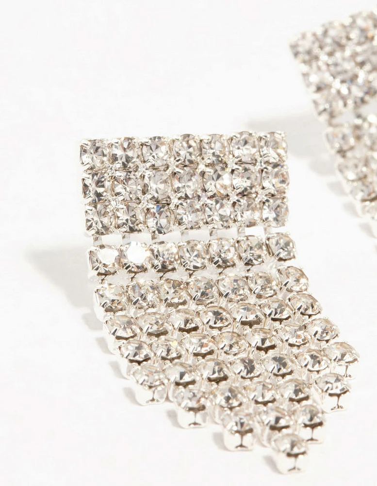 Silver Diamante Square Cup Chain Stud Earrings 2-Pack