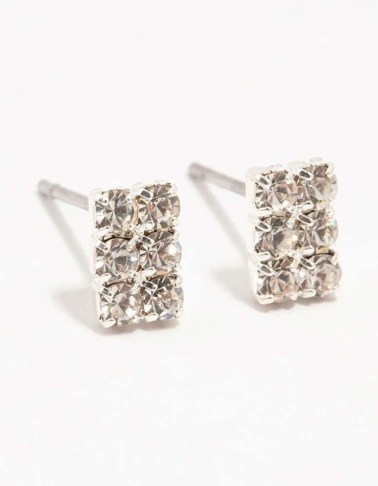 Diamante Cup Chain Multiple Stud Silver Earrings 2-Pack