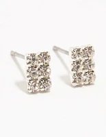 Diamante Cup Chain Multiple Stud Silver Earrings 2-Pack