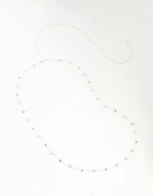 Silver Pearl & Diamante Station Waist Chain