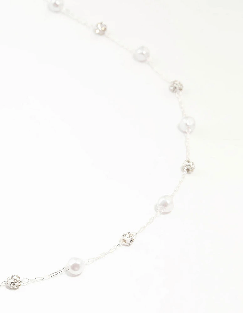 Silver Pearl & Diamante Station Waist Chain