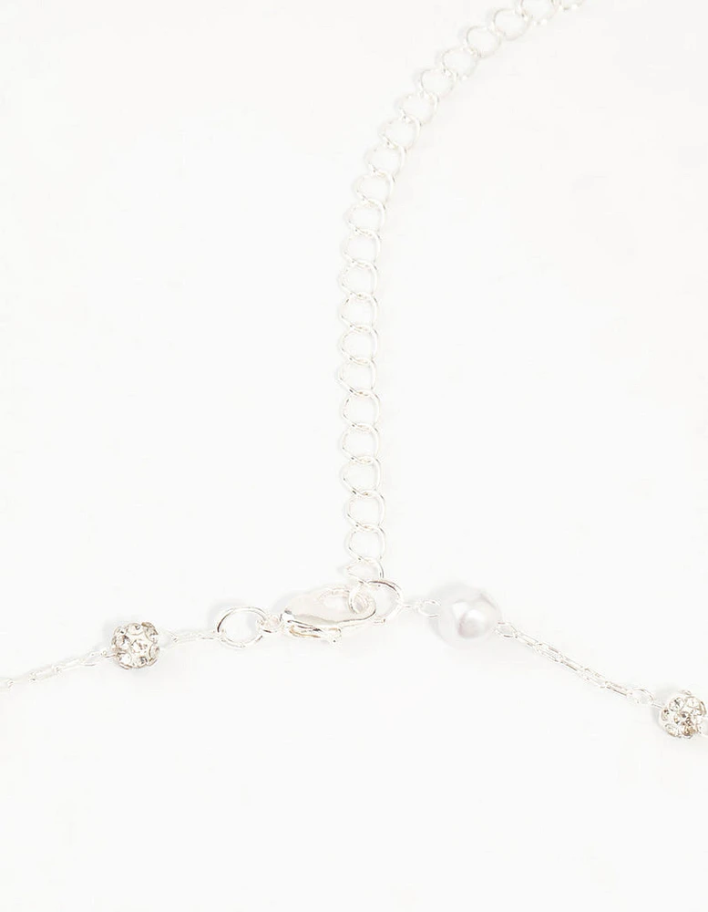 Silver Pearl & Diamante Station Waist Chain