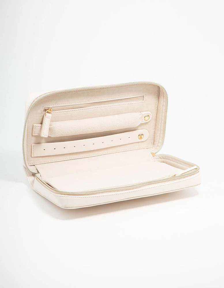 Cream PU Leather Wallet Jewellery Case