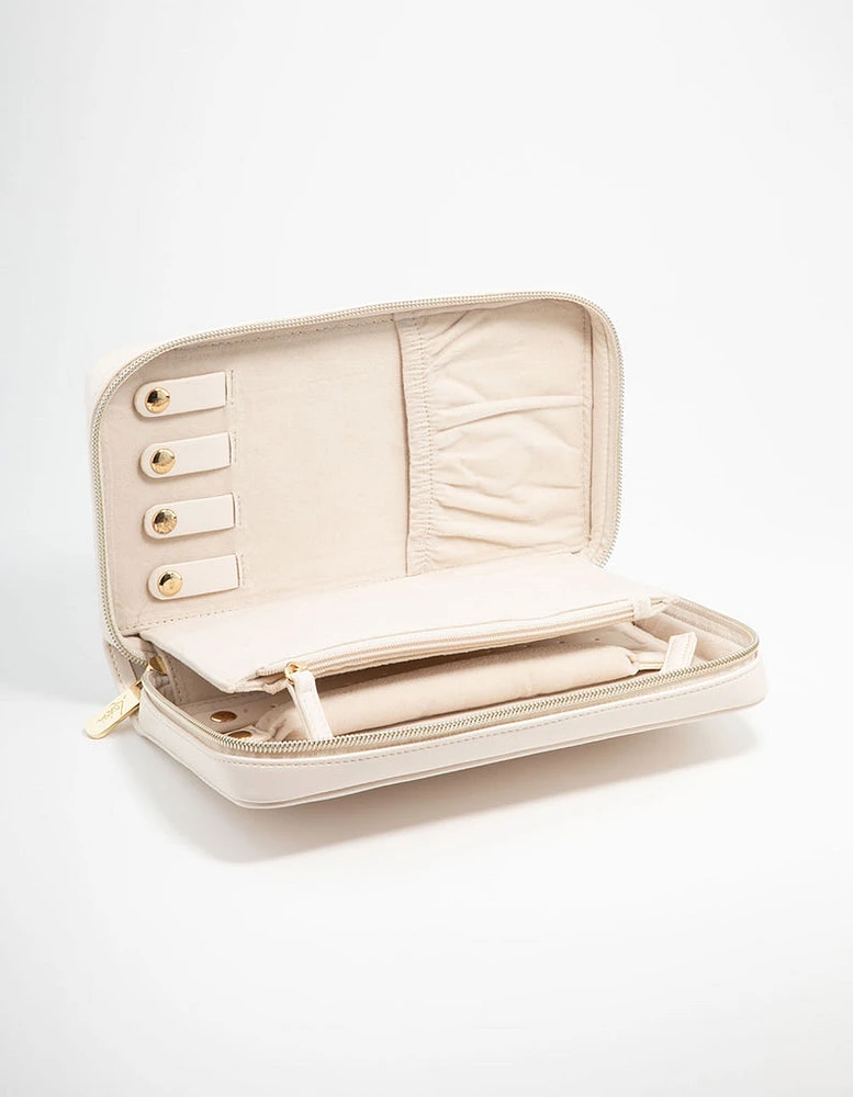 Cream PU Leather Wallet Jewellery Case