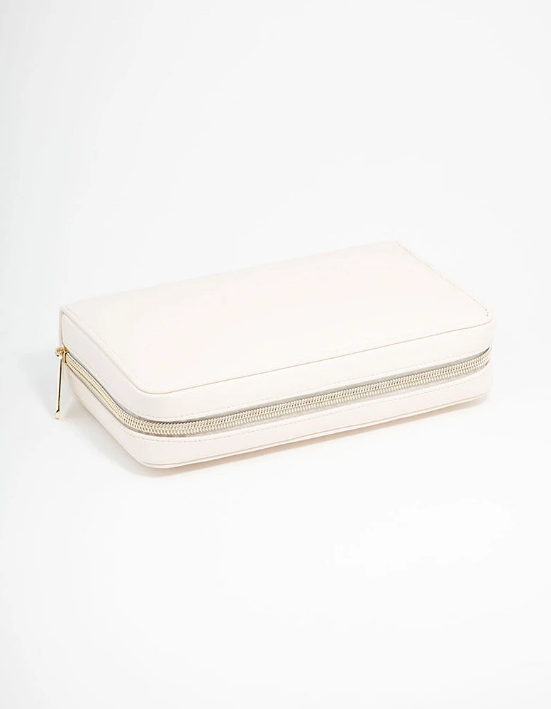 Cream PU Leather Wallet Jewellery Case